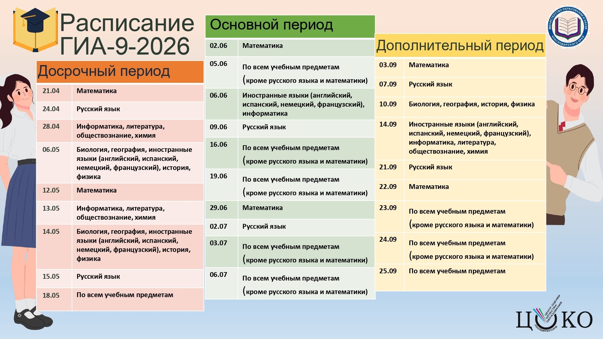Утверждено расписание проведения ГИА-9 в 2026 году.